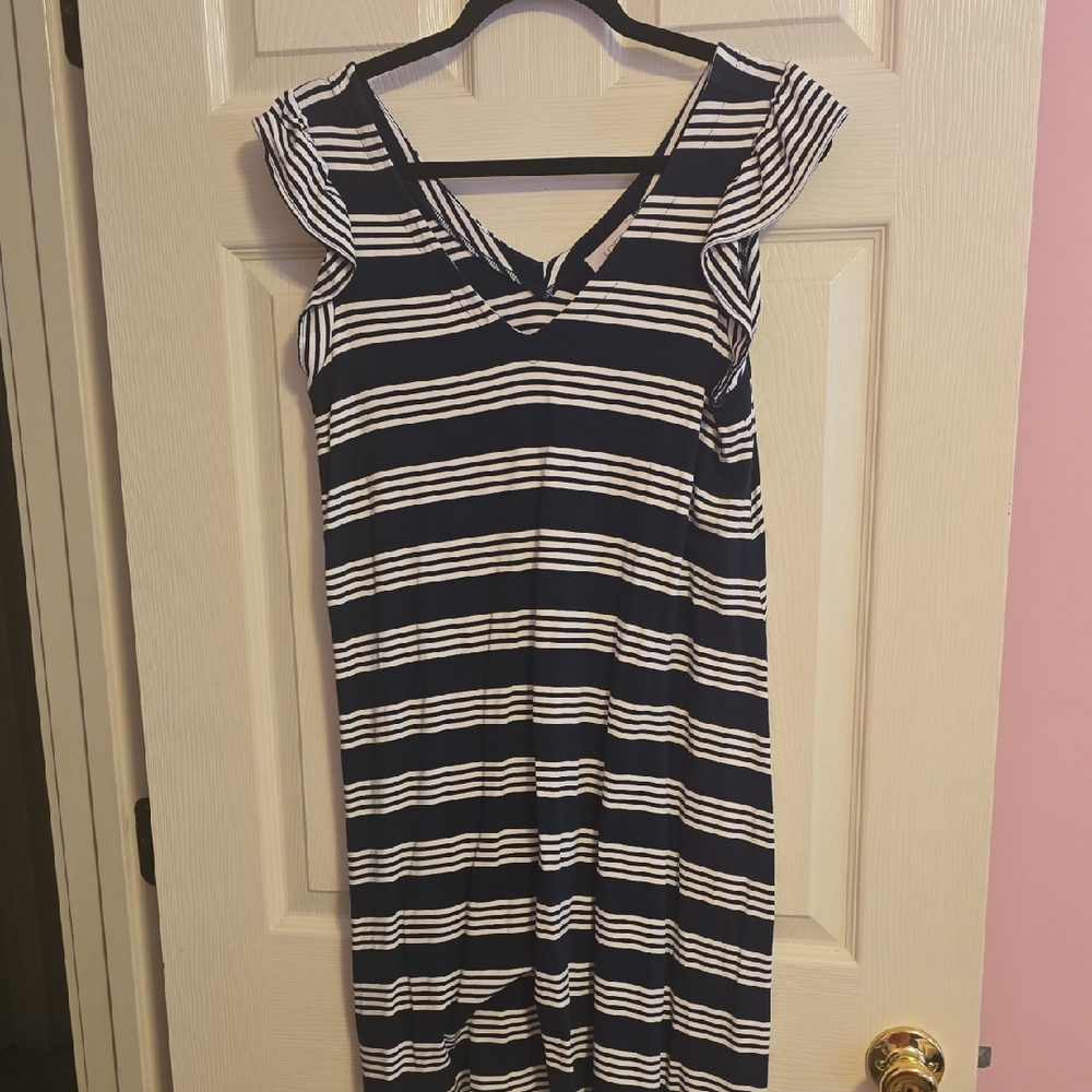 LOFT‎ Striped Navy and White Midi Dress